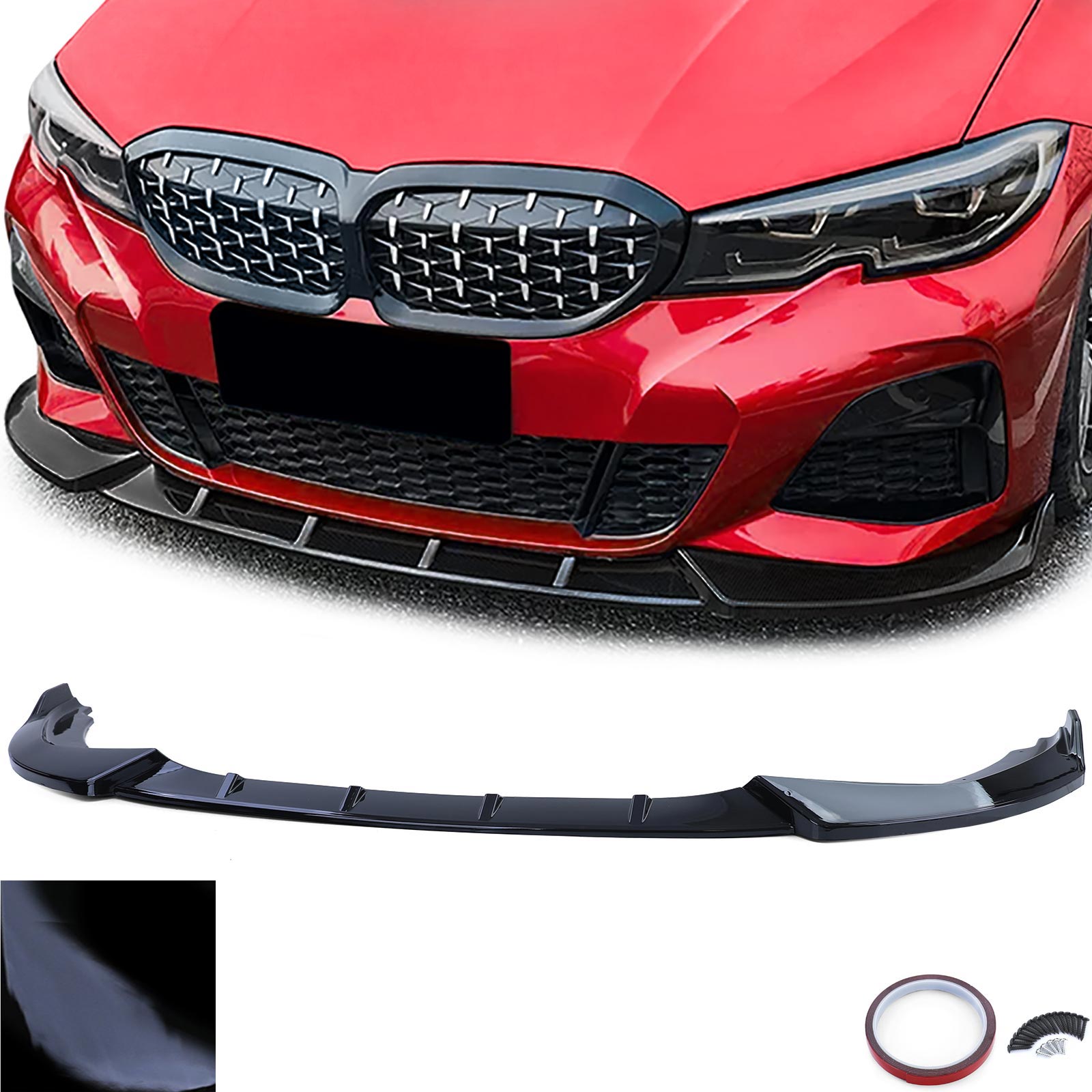Front spoilerlip Sportief zwart glans passend voor BMW 3 Serie G20 G21 vanaf 18
