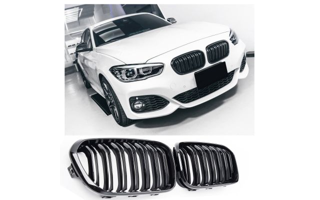 BMW F20/F21 Lci 1 serie Bj 2015-2019 Duo Spaken Glans Zwart Grill set