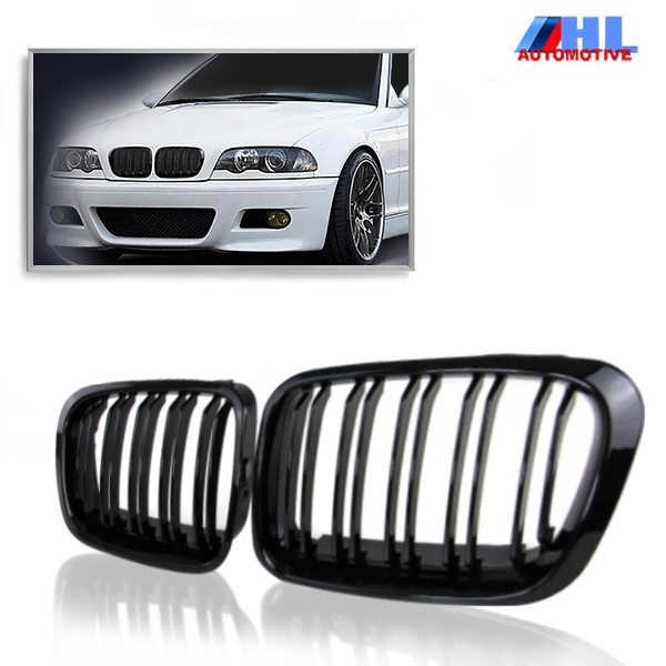 Grill DubbelSpijls Glanzen Zwart BMW 3 serie E46 Sedan/Touring  bj 98-01.
