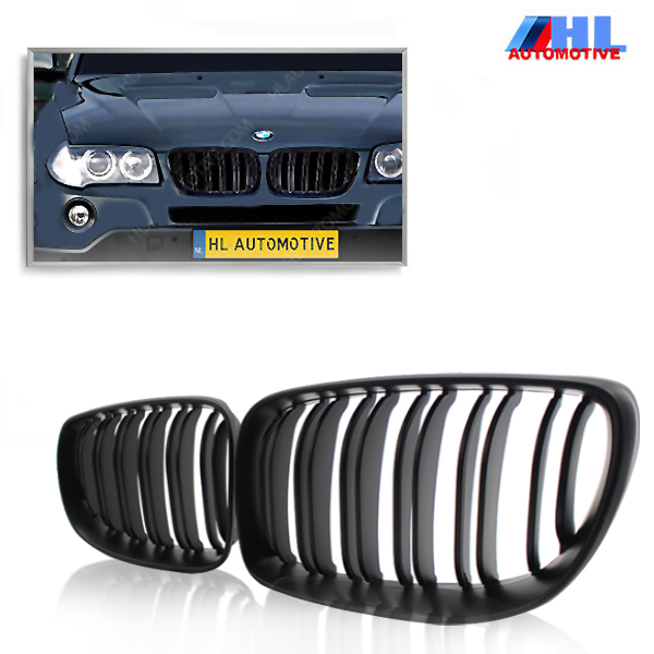 Grille DubbelSpijls Glanzend Zwart BMW X3 E83 bj 06-11.