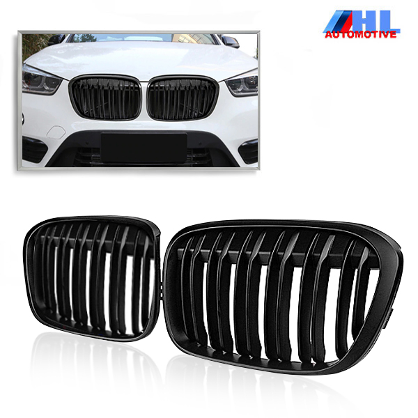 Grille DubbelSpijls Glanzend Zwart BMW X1 F48 bj vanaf 2014.