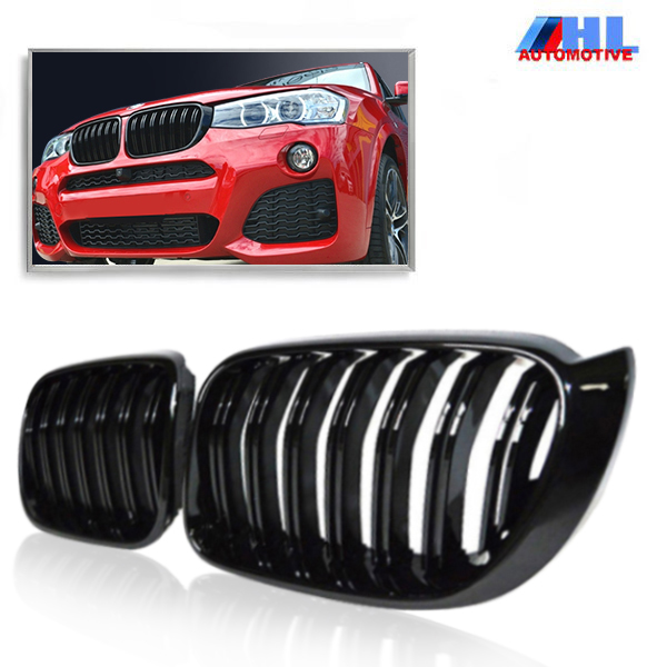 Grill DubbelSpijls Glanzend Zwart BMW X3F25/X4F26 bj 14-17.