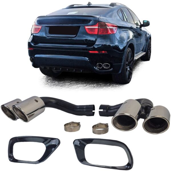 Uitlaat dubbele pijp chroom past voor BMW X6 E71 08-14 Diesel 30d 40d