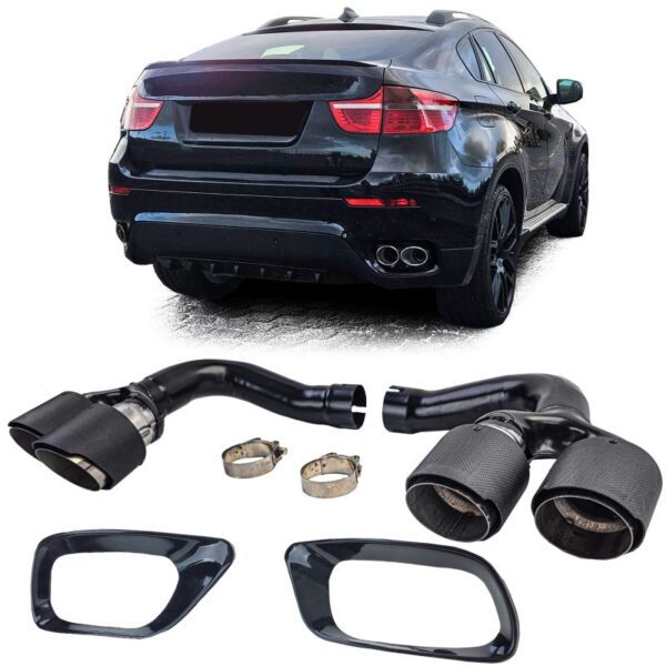 Uitlaat dubbele pijp carbon passend voor BMW X6 E71 08-14 Diesel 30d 40d