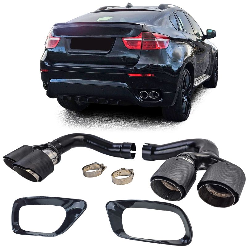 Uitlaat dubbele pijp carbon passend voor BMW X6 E71 08-14 Diesel 30d 40d